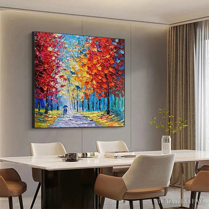 BUYARTVIEW Autumn Walk – Textured Impasto Painting of a Couple Walking in an Autumn Forest - image 5