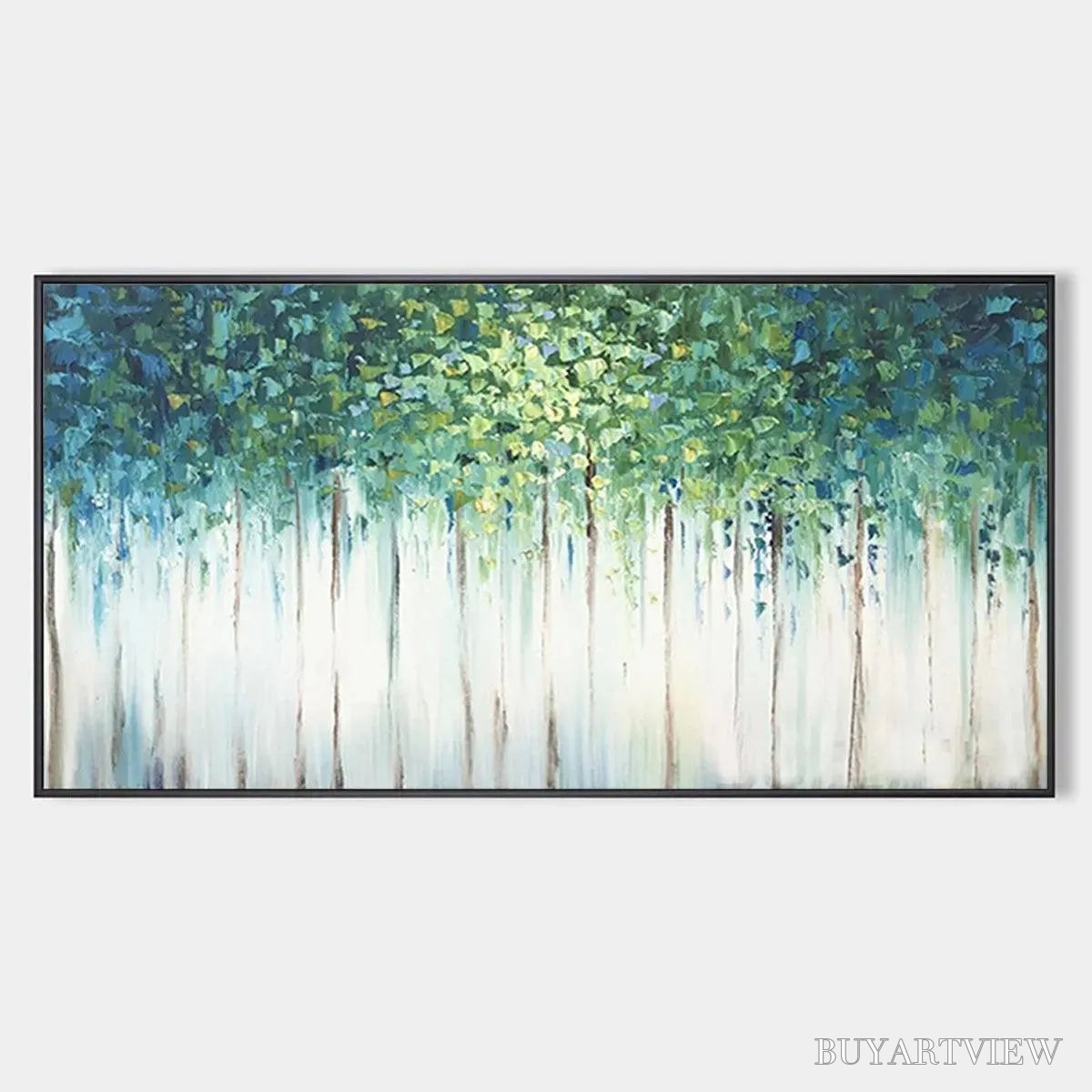 BUYARTVIEW Emerald Forest – Abstract Forest Painting in Green and Blue - image 1