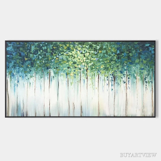 BUYARTVIEW Emerald Forest – Abstract Forest Painting in Green and Blue - image 1