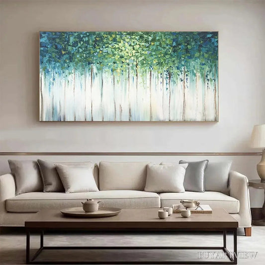 BUYARTVIEW Emerald Forest – Abstract Forest Painting in Green and Blue - image 2