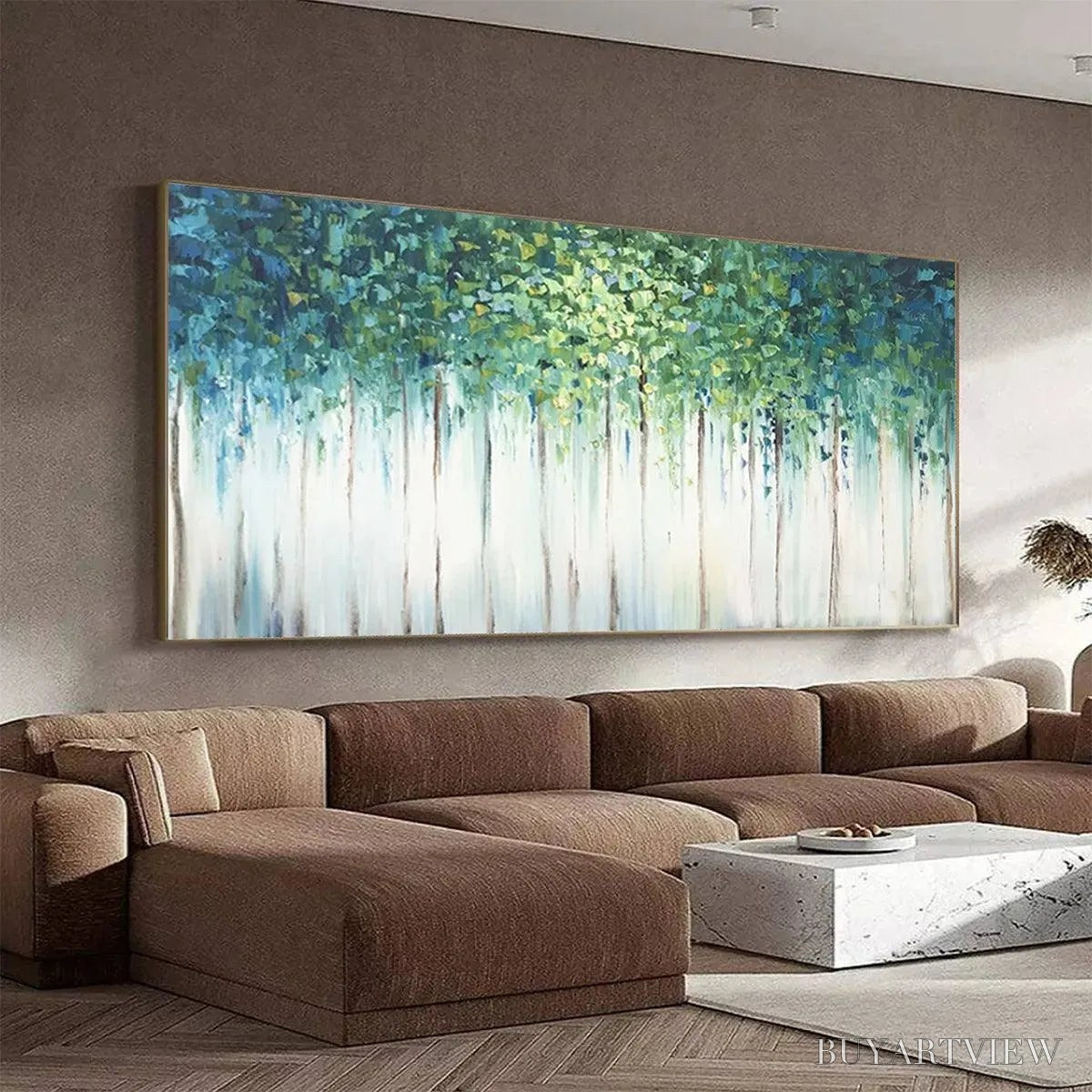 BUYARTVIEW Emerald Forest – Abstract Forest Painting in Green and Blue - image 5