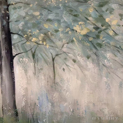 BUYARTVIEW Whispering Woods – Serene Green and Gold Forest Landscape Painting - image 3