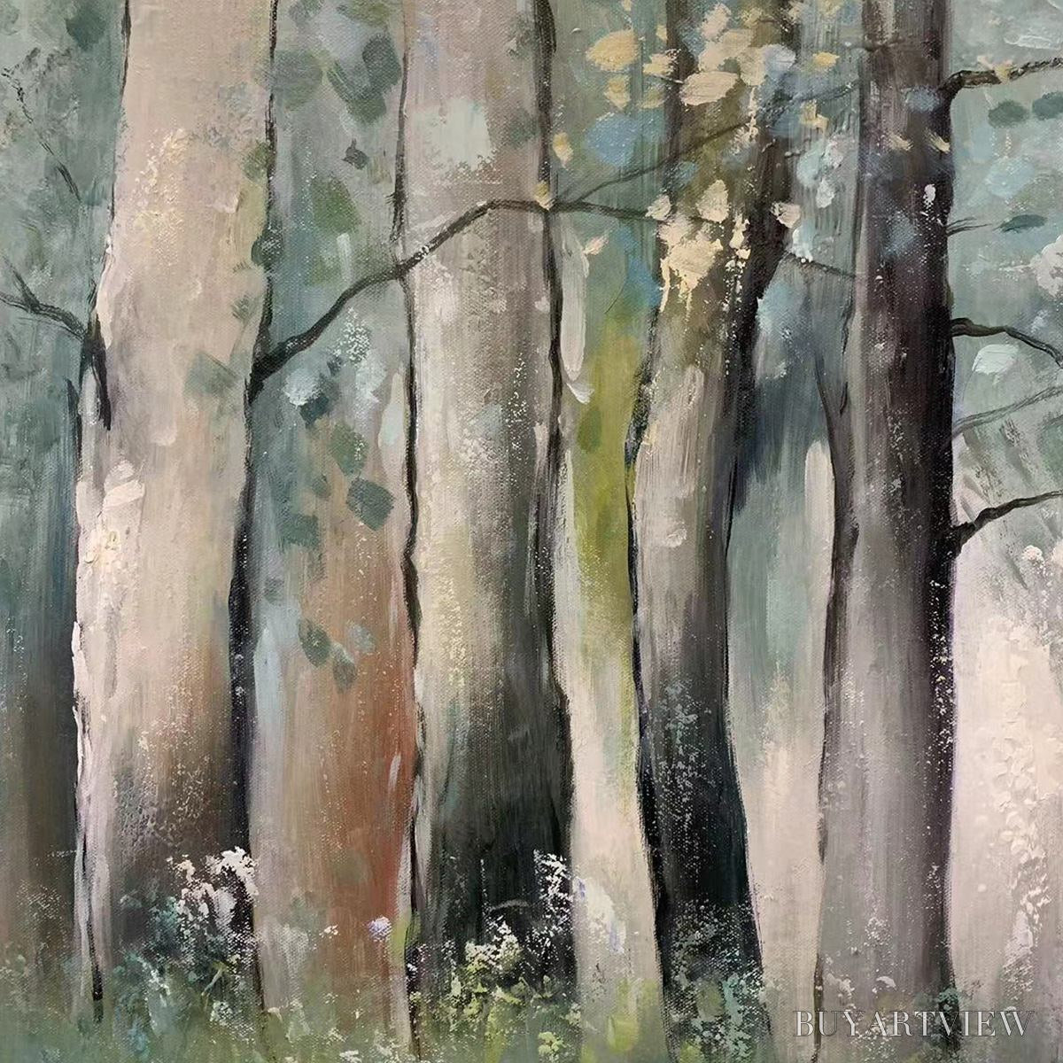 BUYARTVIEW Whispering Woods – Serene Green and Gold Forest Landscape Painting - image 5