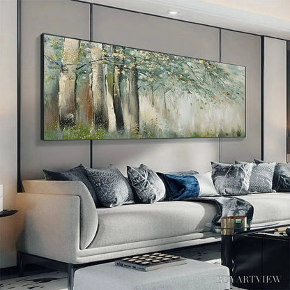 BUYARTVIEW Whispering Woods – Serene Green and Gold Forest Landscape Painting - image 6