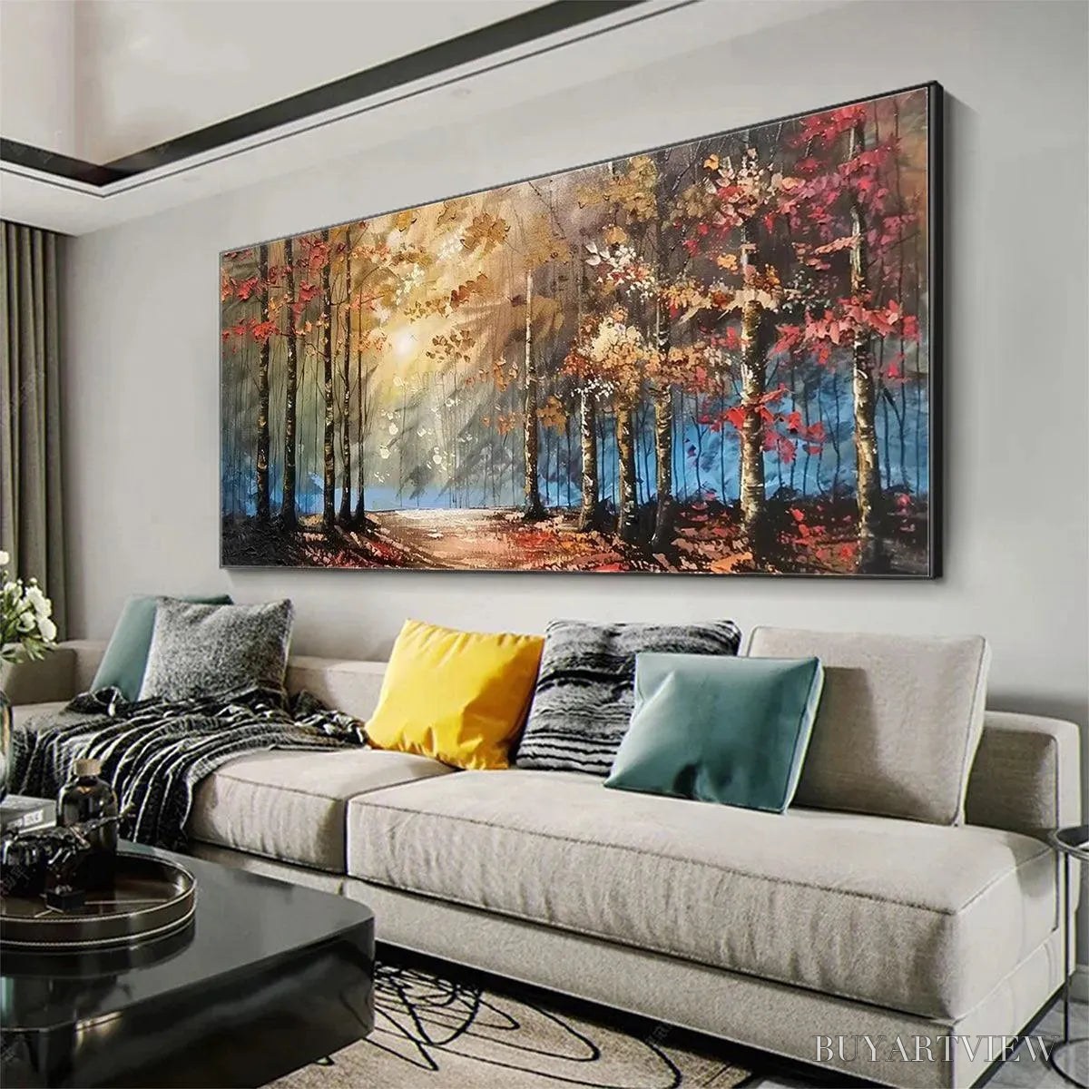 BUYARTVIEW Autumn Trail – Textured Autumn Forest Landscape Painting - image 4