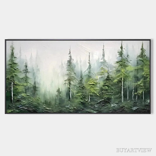 BUYARTVIEW Emerald Forest – Textured Atmospheric Forest Landscape Painting - image 1