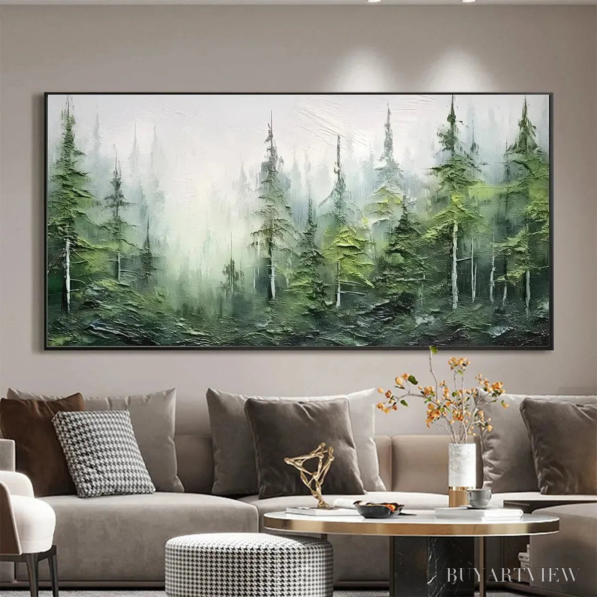 BUYARTVIEW Emerald Forest – Textured Atmospheric Forest Landscape Painting - image 2