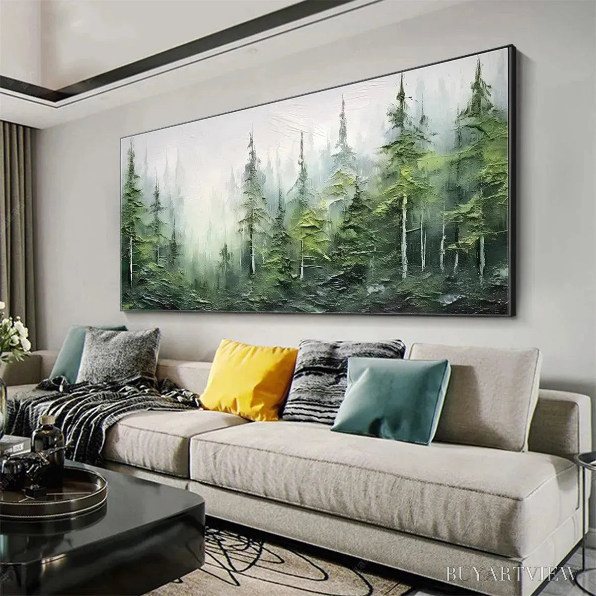 BUYARTVIEW Emerald Forest – Textured Atmospheric Forest Landscape Painting - image 4