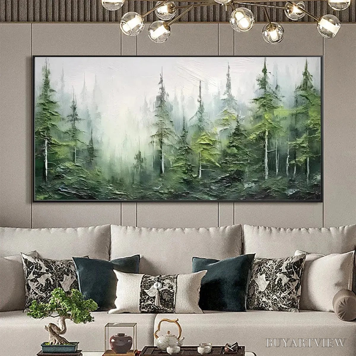 BUYARTVIEW Emerald Forest – Textured Atmospheric Forest Landscape Painting - image 5