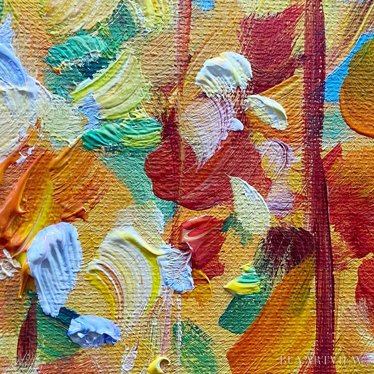 BUYARTVIEW Autumn Sunrise – Panoramic Forest Landscape Painting in Orange and Yellow - image 3