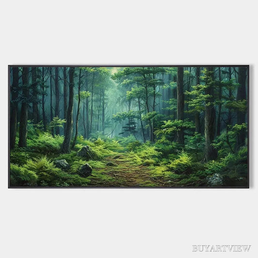 BUYARTVIEW Forest Path – Panoramic Green Forest Landscape Painting - image 1