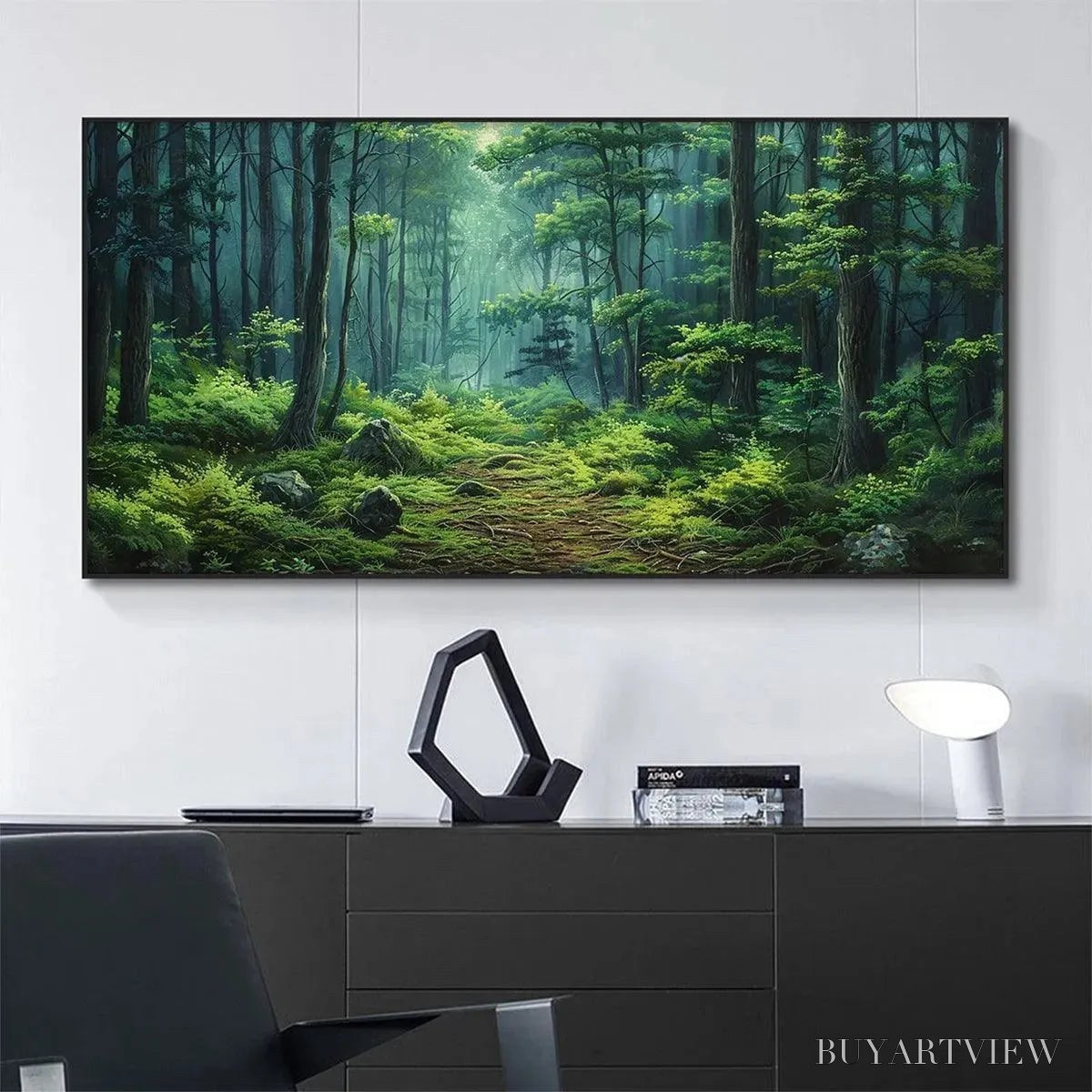 BUYARTVIEW Forest Path – Panoramic Green Forest Landscape Painting - image 2