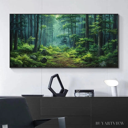 BUYARTVIEW Forest Path – Panoramic Green Forest Landscape Painting - image 2