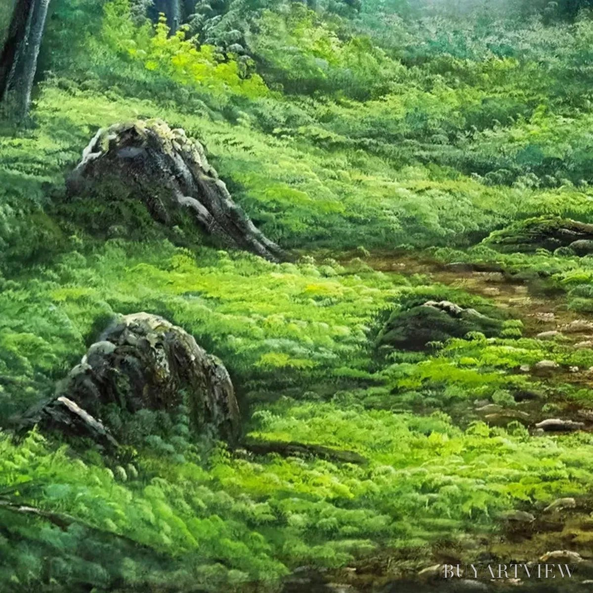 BUYARTVIEW Forest Path – Panoramic Green Forest Landscape Painting - image 3