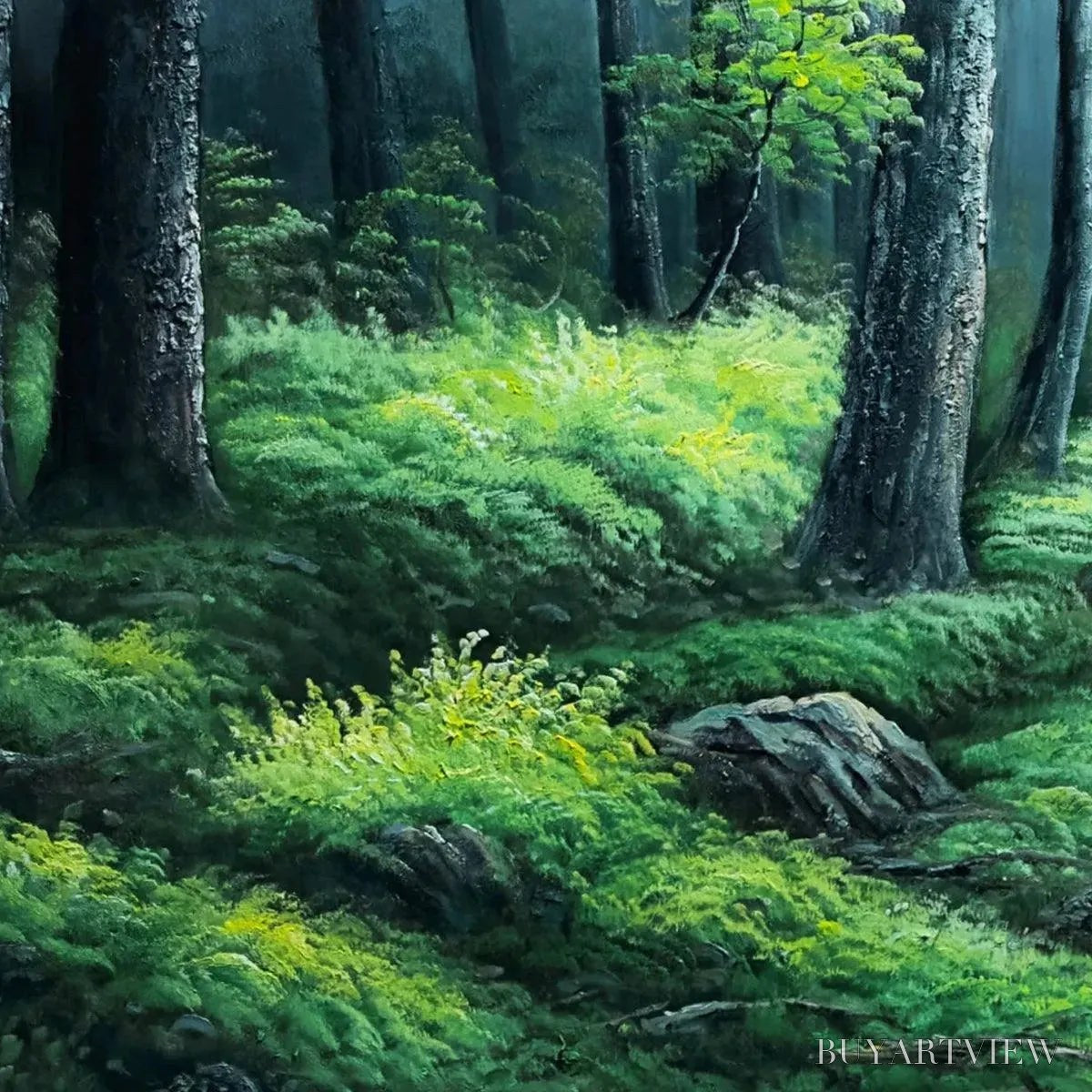 BUYARTVIEW Forest Path – Panoramic Green Forest Landscape Painting - image 5
