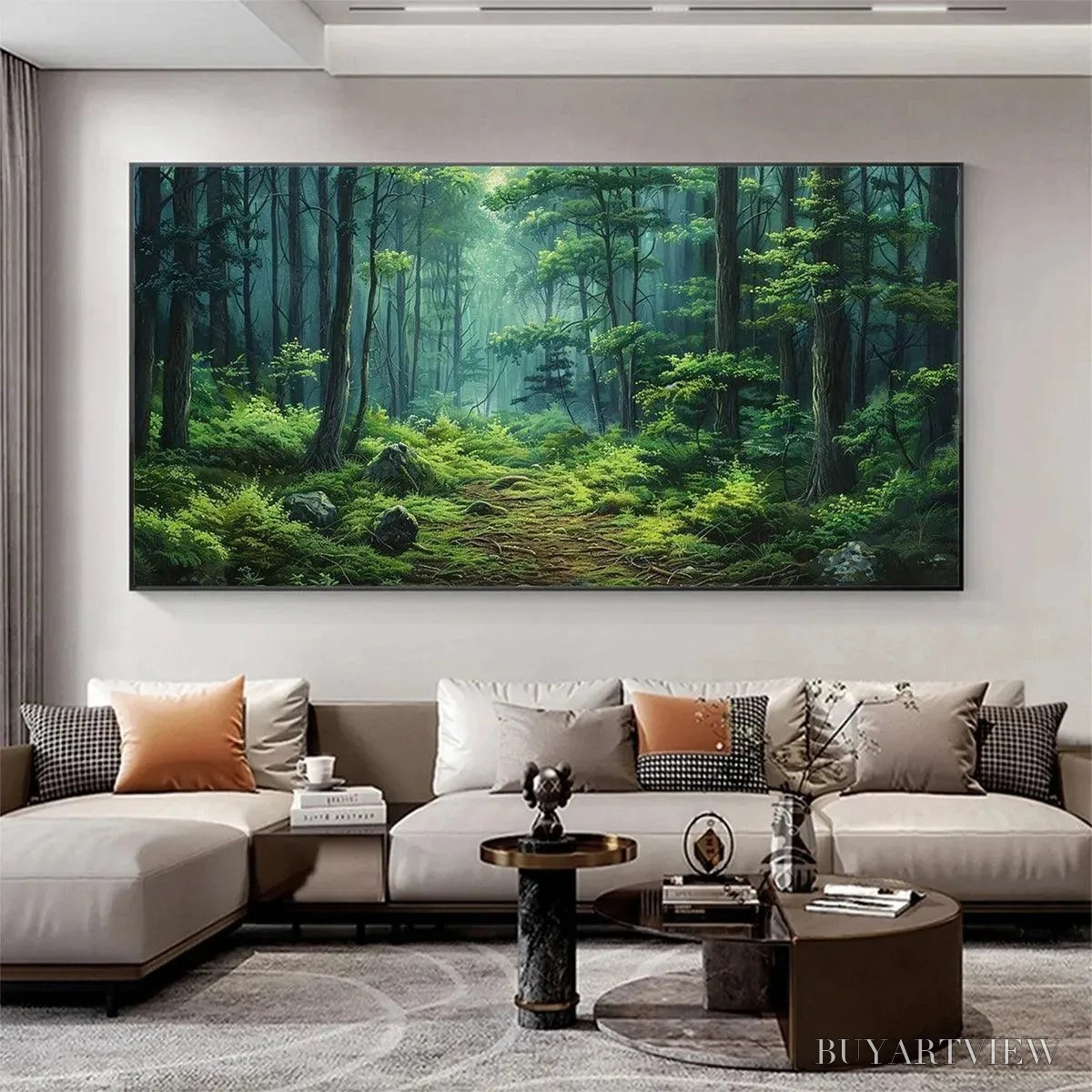 BUYARTVIEW Forest Path – Panoramic Green Forest Landscape Painting - image 6