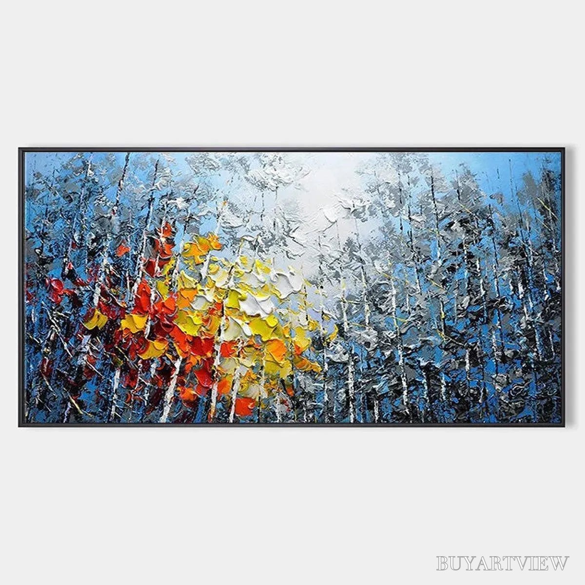 BUYARTVIEW Autumn Aspen – Textured Colorful Forest Landscape Impasto Painting - image 1