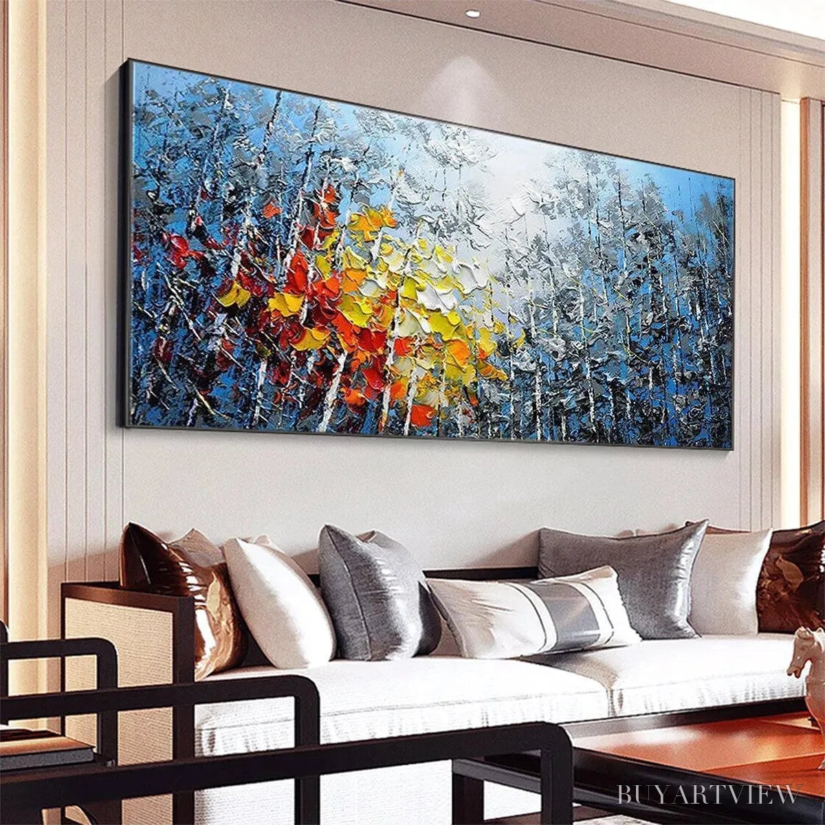 BUYARTVIEW Autumn Aspen – Textured Colorful Forest Landscape Impasto Painting - image 5