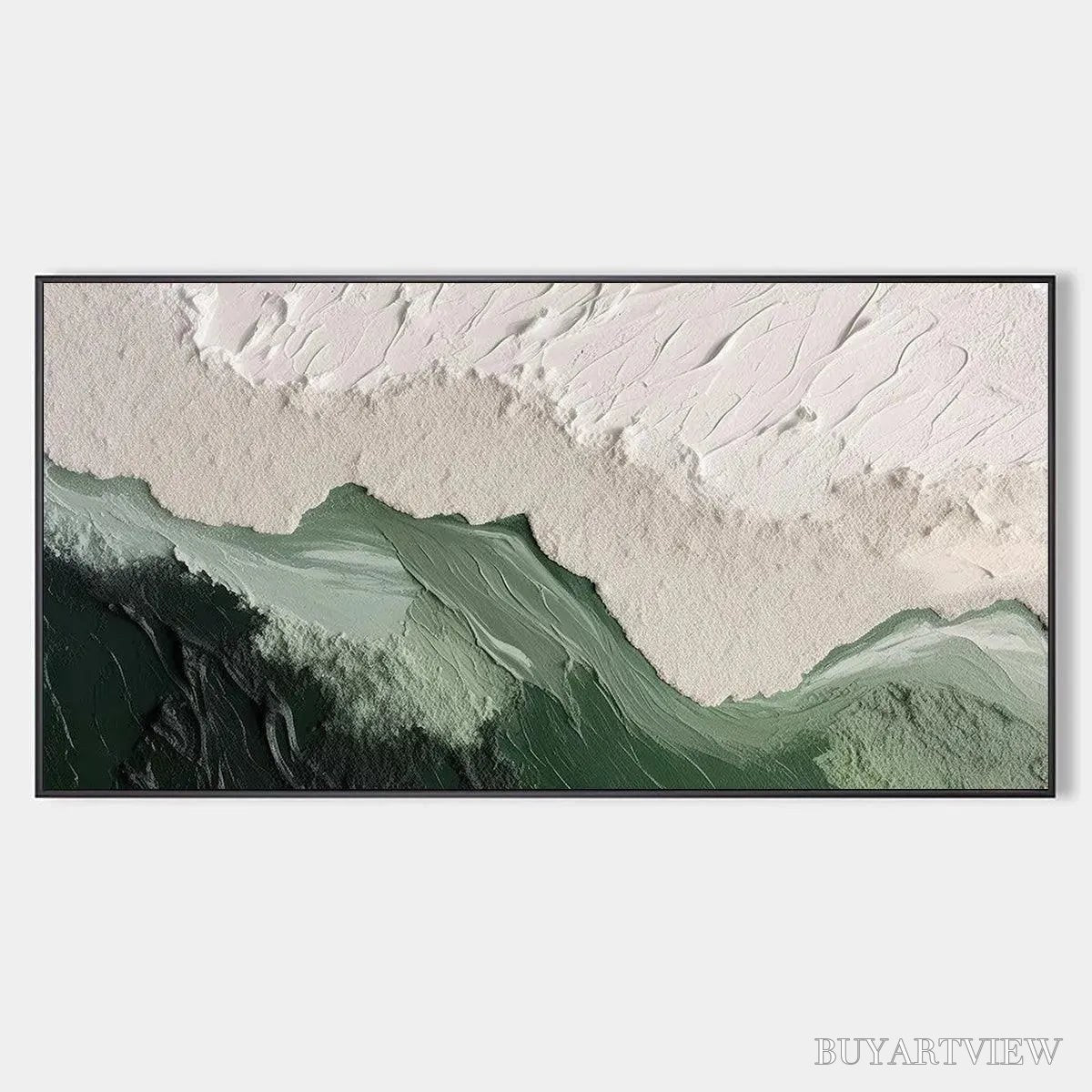 BUYARTVIEW Sage River – Green and White Abstract Landscape Impasto Painting - image 1