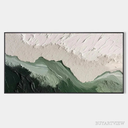 BUYARTVIEW Sage River – Green and White Abstract Landscape Impasto Painting - image 1