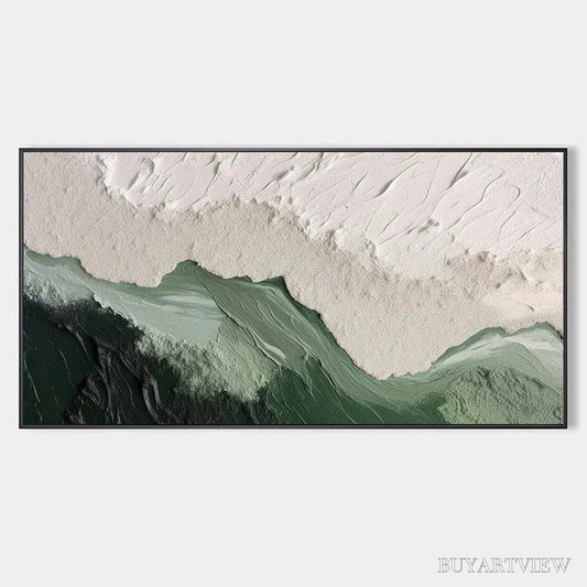 BUYARTVIEW Sage River – Green and White Abstract Landscape Impasto Painting - image 1