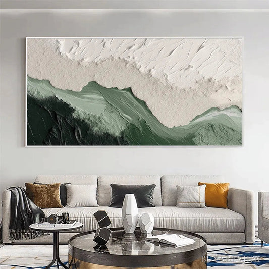 BUYARTVIEW Sage River – Green and White Abstract Landscape Impasto Painting - image 2