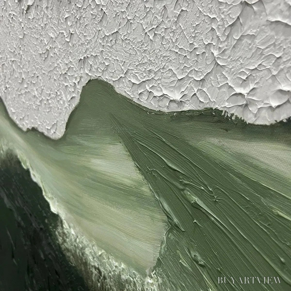 BUYARTVIEW Sage River – Green and White Abstract Landscape Impasto Painting - image 3