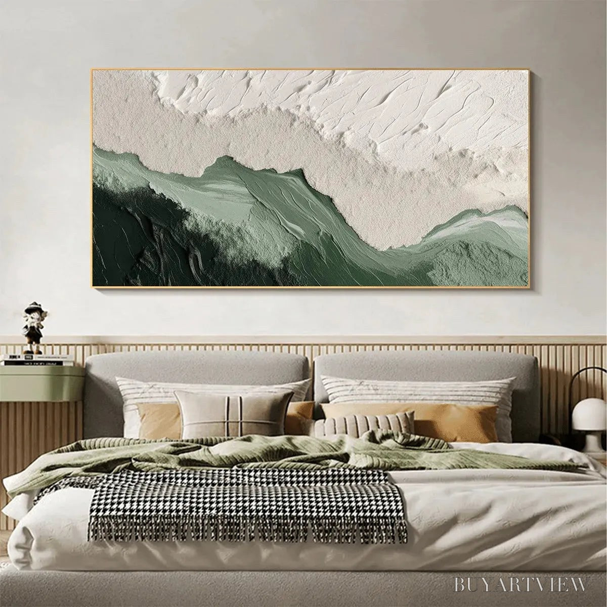 BUYARTVIEW Sage River – Green and White Abstract Landscape Impasto Painting - image 5