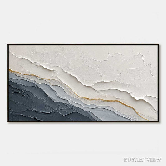BUYARTVIEW Aeon – Textured Grey and Gold Abstract Landscape Painting - image 1