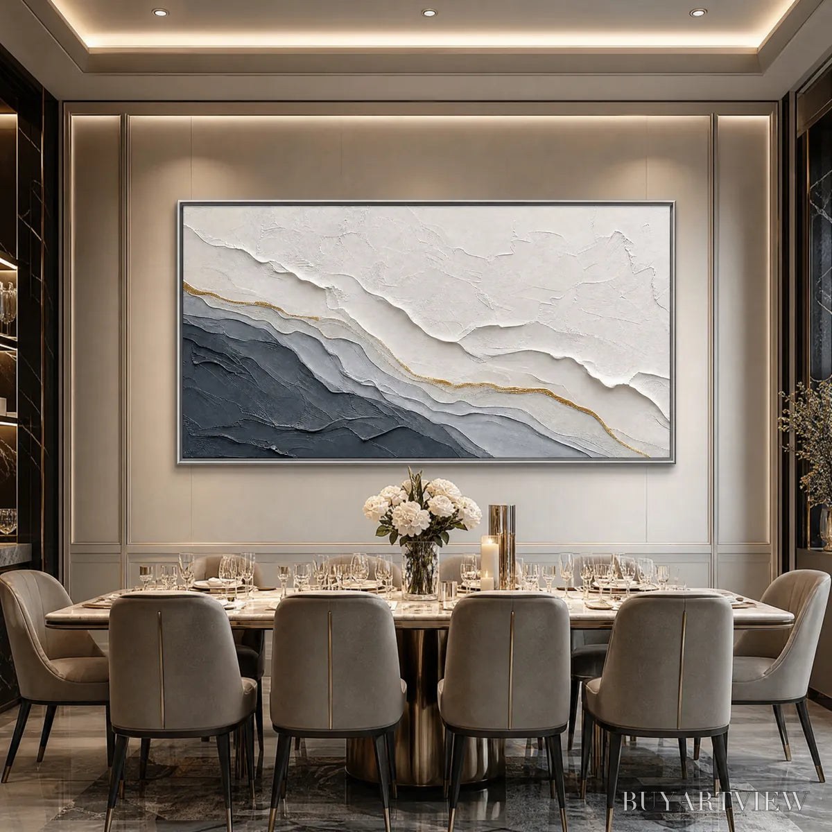 BUYARTVIEW Aeon – Textured Grey and Gold Abstract Landscape Painting - image 2