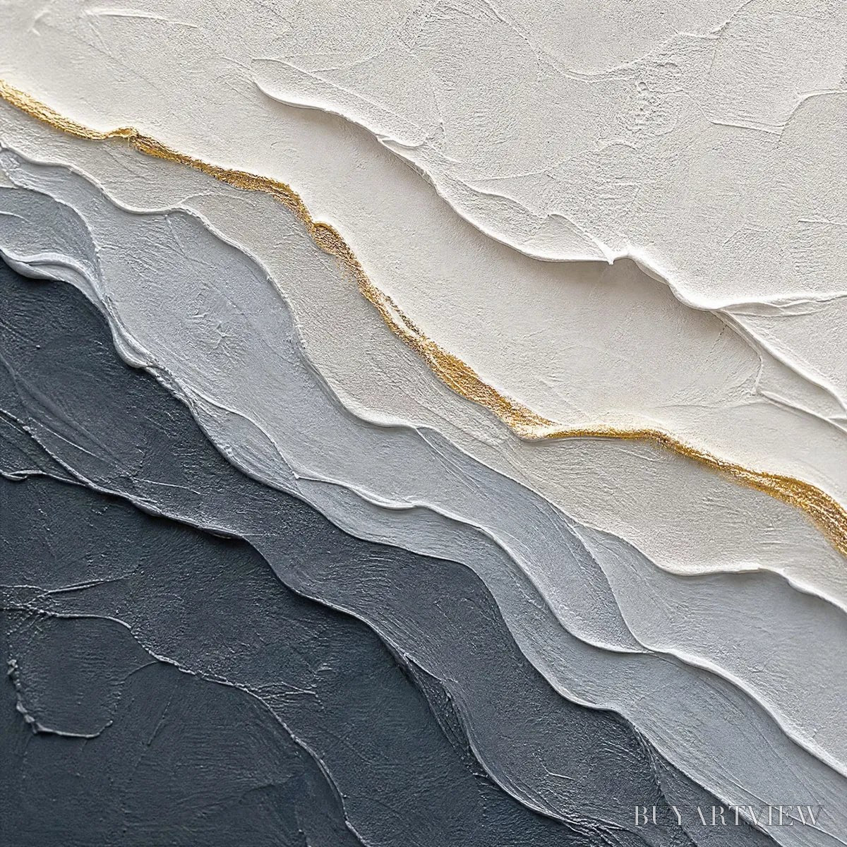 BUYARTVIEW Aeon – Textured Grey and Gold Abstract Landscape Painting - image 3