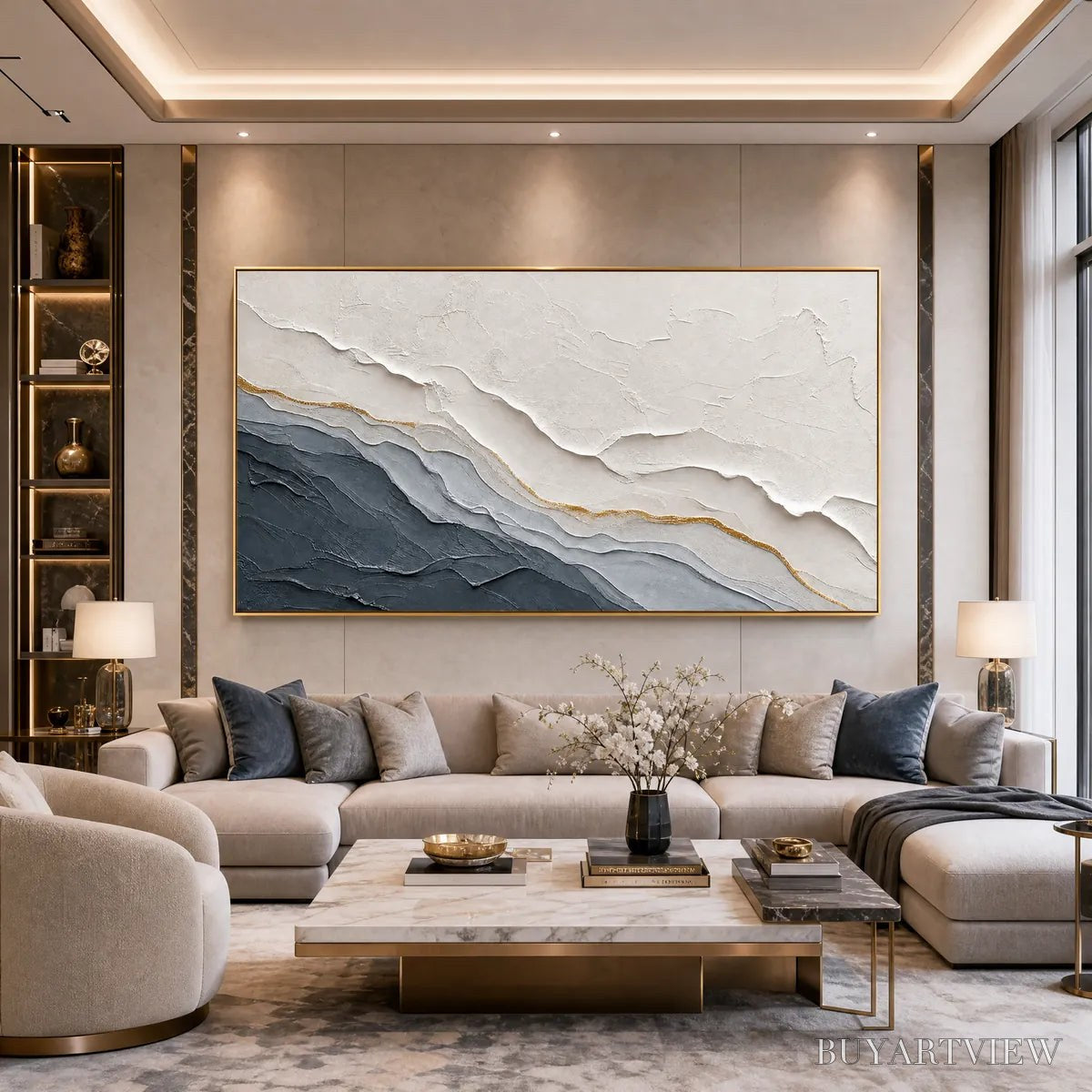 BUYARTVIEW Aeon – Textured Grey and Gold Abstract Landscape Painting - image 4