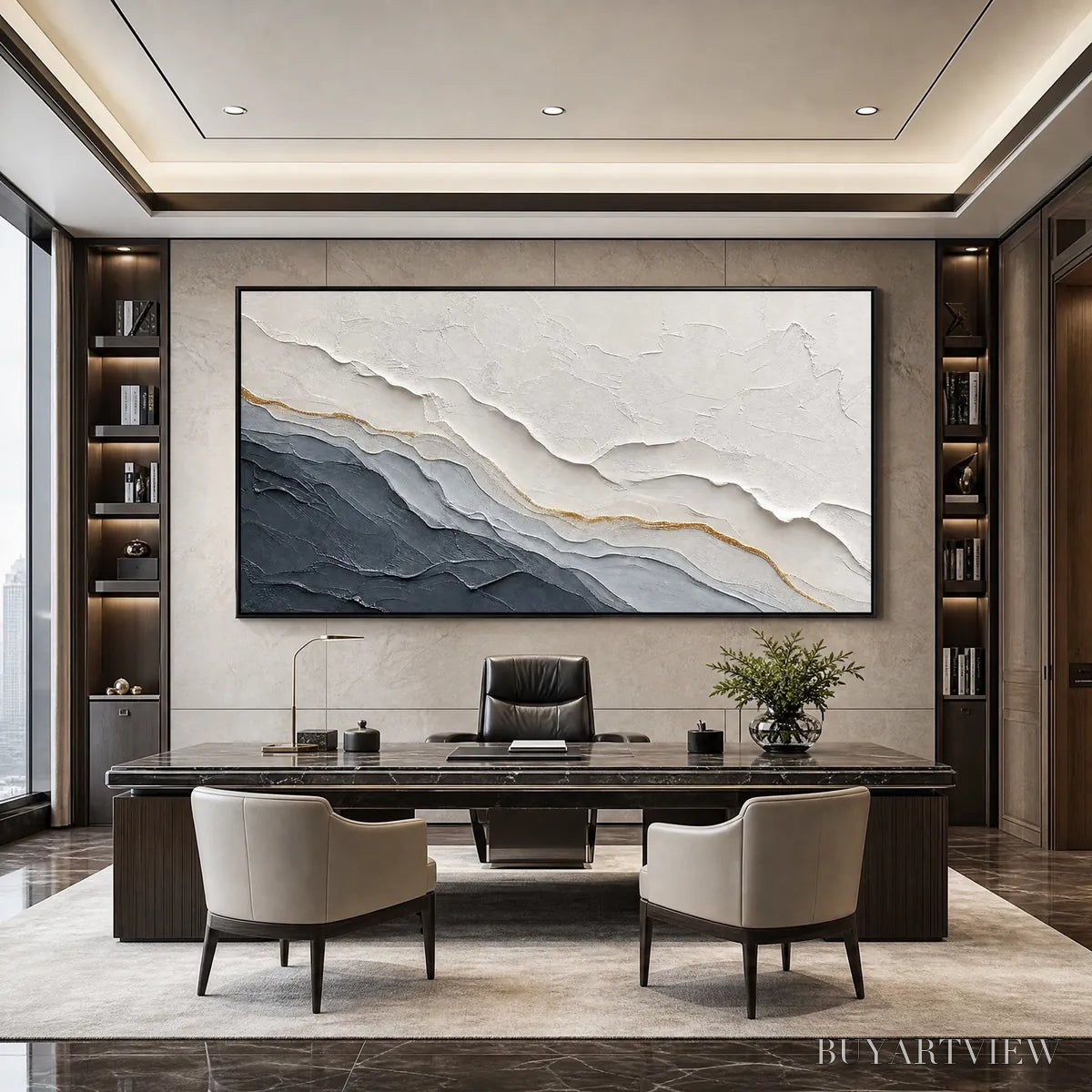 BUYARTVIEW Aeon – Textured Grey and Gold Abstract Landscape Painting - image 6