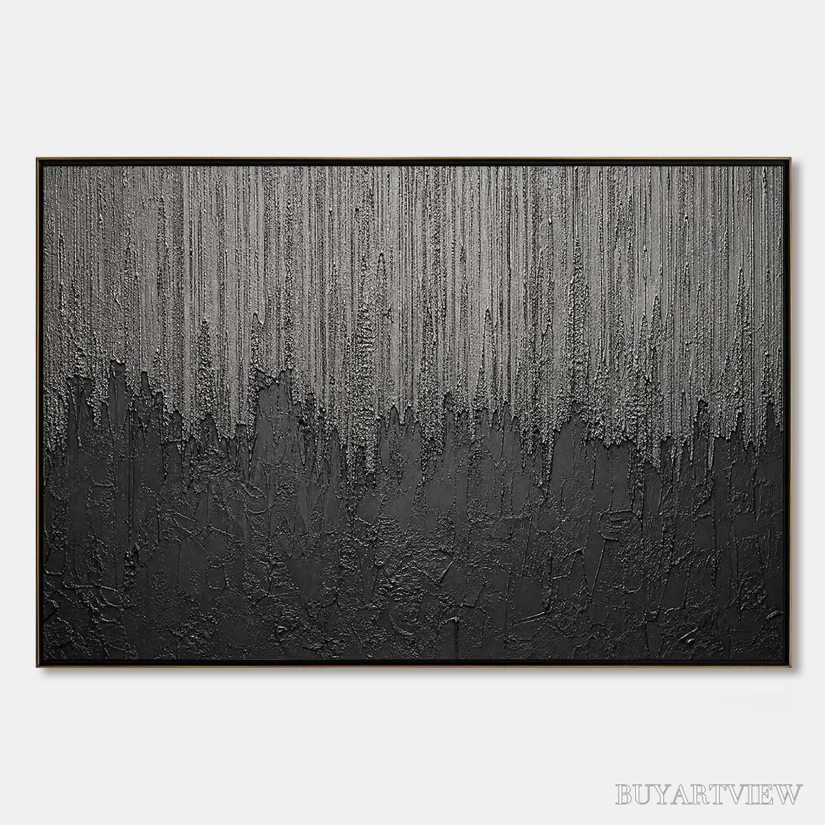 BUYARTVIEW Ashen Cascade – Large Textured Black and Grey Abstract - image 1