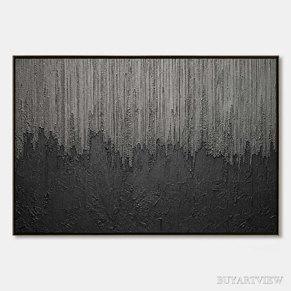 BUYARTVIEW Ashen Cascade – Large Textured Black and Grey Abstract - image 1