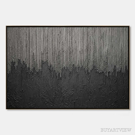 BUYARTVIEW Ashen Cascade – Large Textured Black and Grey Abstract - image 1