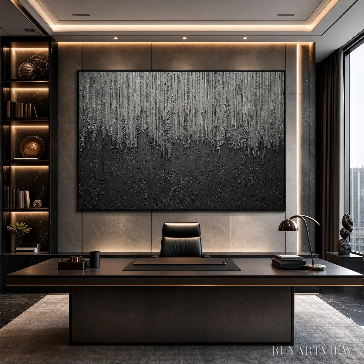 BUYARTVIEW Ashen Cascade – Large Textured Black and Grey Abstract - image 2