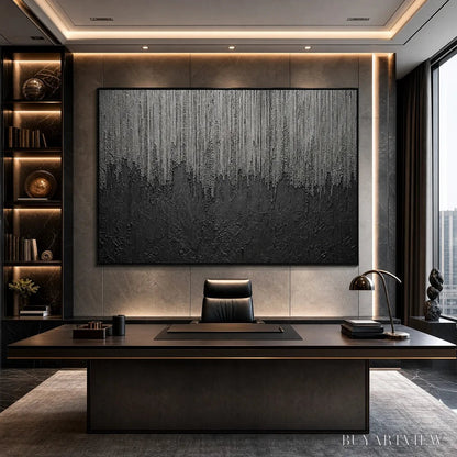 BUYARTVIEW Ashen Cascade – Large Textured Black and Grey Abstract - image 2