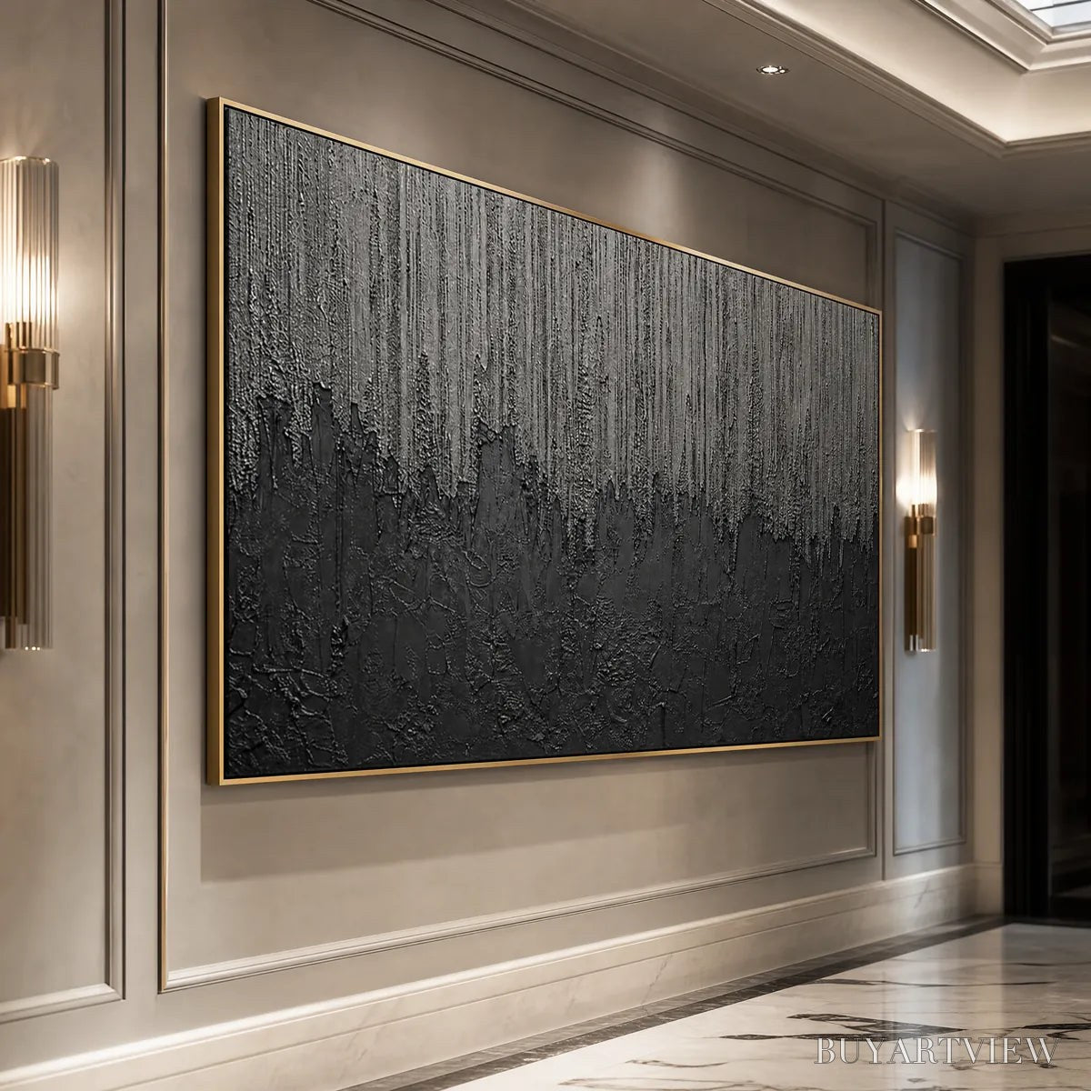 BUYARTVIEW Ashen Cascade – Large Textured Black and Grey Abstract - image 4