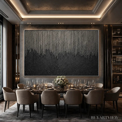 BUYARTVIEW Ashen Cascade – Large Textured Black and Grey Abstract - image 5
