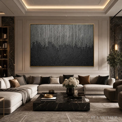 BUYARTVIEW Ashen Cascade – Large Textured Black and Grey Abstract - image 6