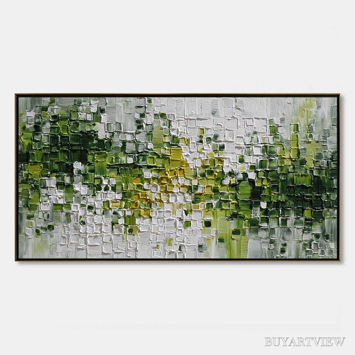 BUYARTVIEW Verdant – Textured Green and White Abstract Impasto Painting - image 1