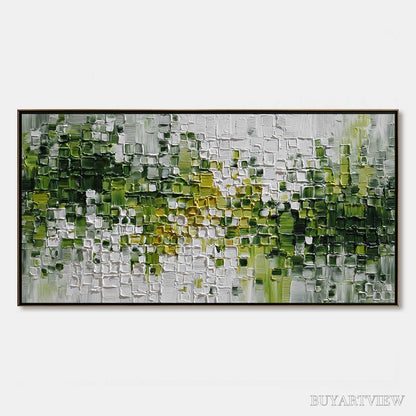 BUYARTVIEW Verdant – Textured Green and White Abstract Impasto Painting - image 1
