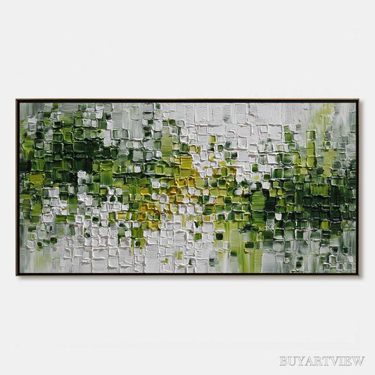 BUYARTVIEW Verdant – Textured Green and White Abstract Impasto Painting - image 1