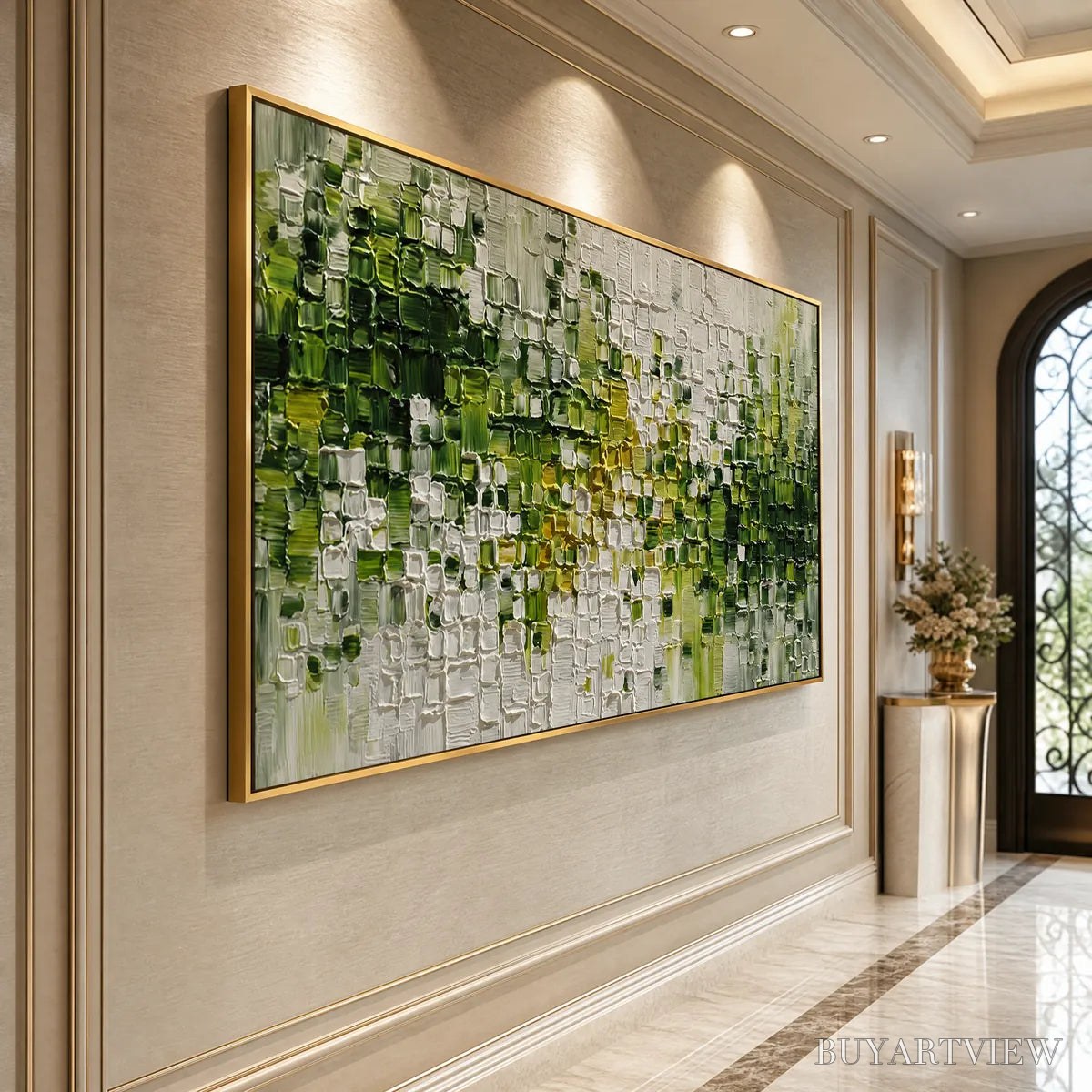 BUYARTVIEW Verdant – Textured Green and White Abstract Impasto Painting - image 5