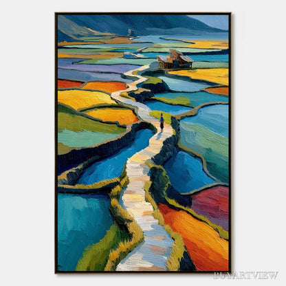 BUYARTVIEW Terraced Journey – Vibrant Textured Impasto Landscape Painting - image 1