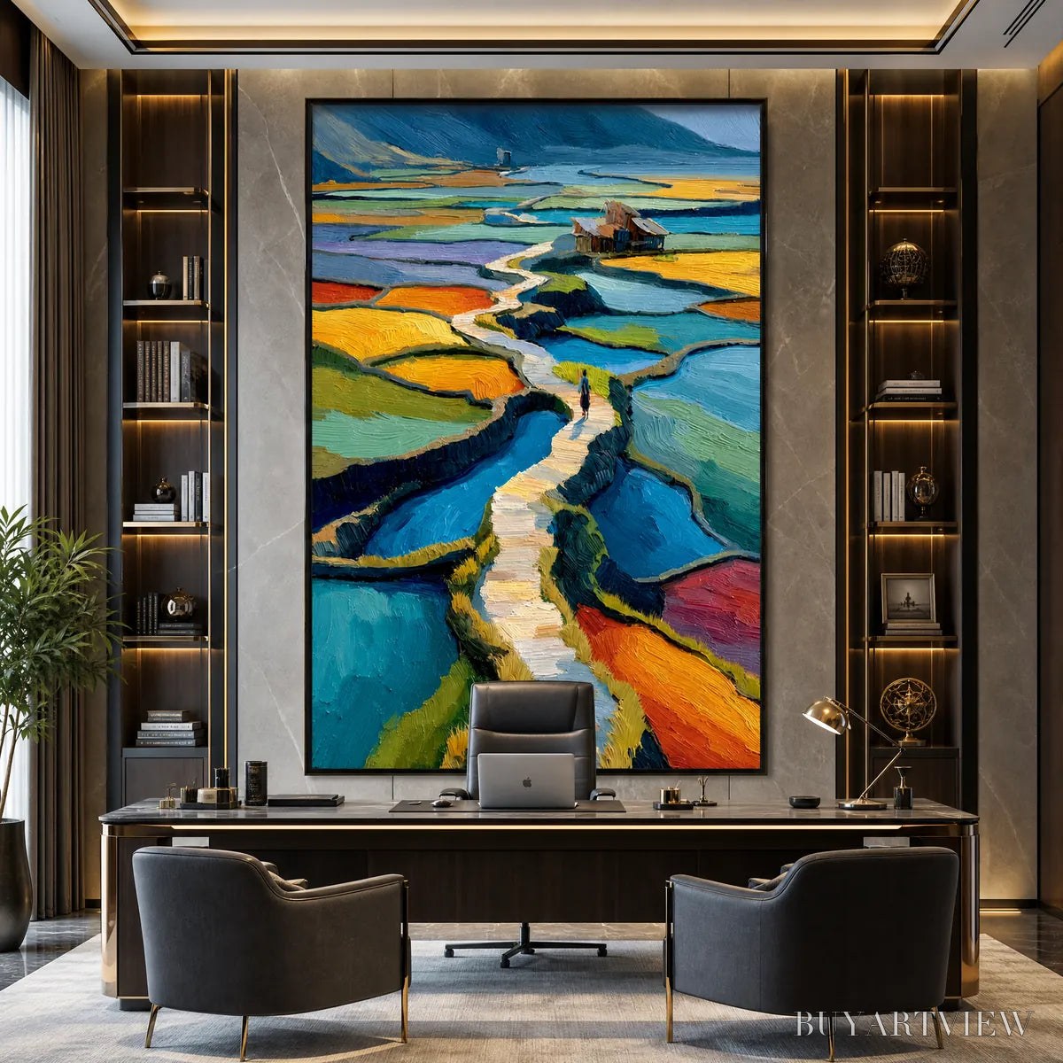 BUYARTVIEW Terraced Journey – Vibrant Textured Impasto Landscape Painting - image 2