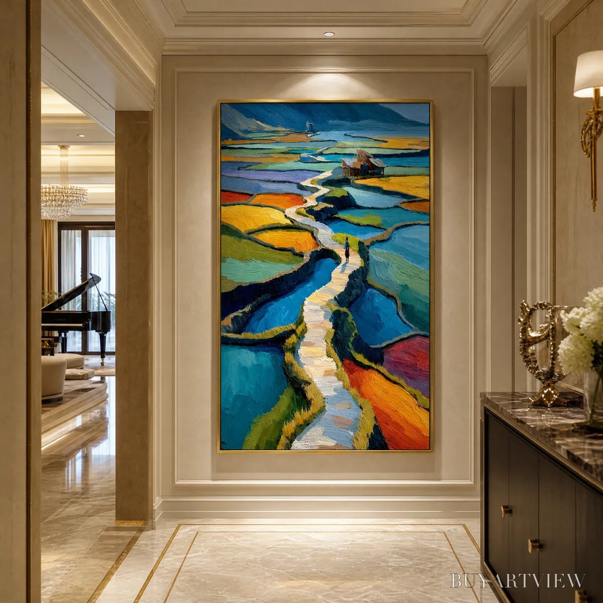 BUYARTVIEW Terraced Journey – Vibrant Textured Impasto Landscape Painting - image 4