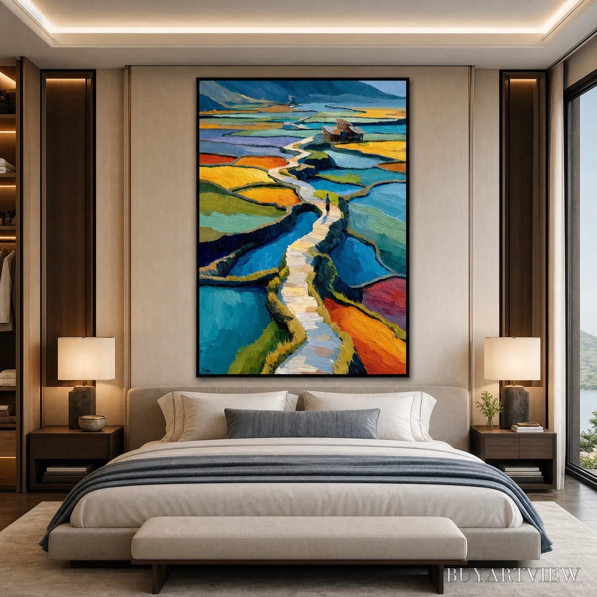 BUYARTVIEW Terraced Journey – Vibrant Textured Impasto Landscape Painting - image 5