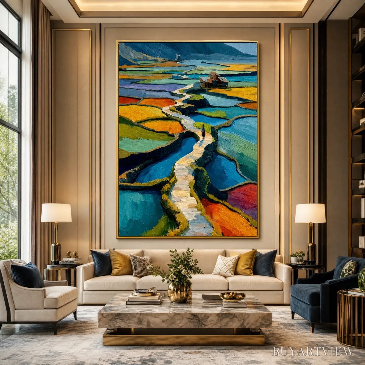 BUYARTVIEW Terraced Journey – Vibrant Textured Impasto Landscape Painting - image 6